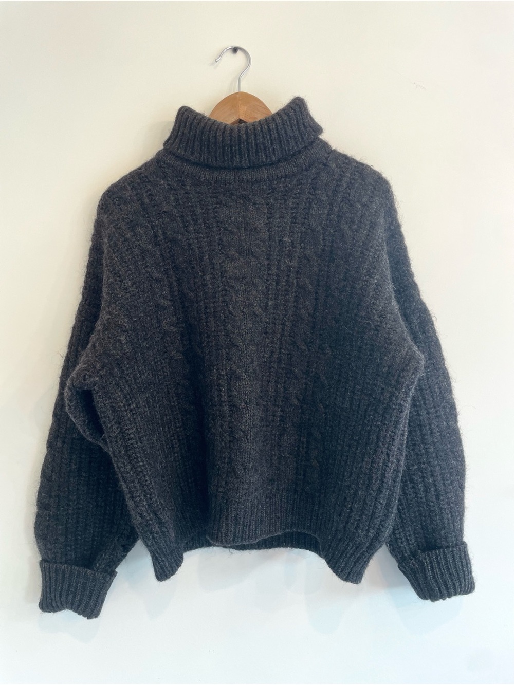 Chunky 100% Wool Charcoal Cable Knit Sweater